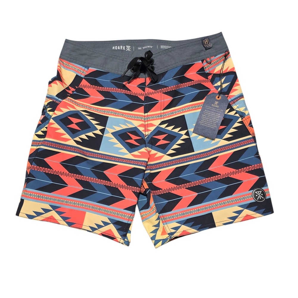 Roark Boatman‎ Board Shorts Mens 28 Multi Southwest Geometric RB399 FIR 17" New